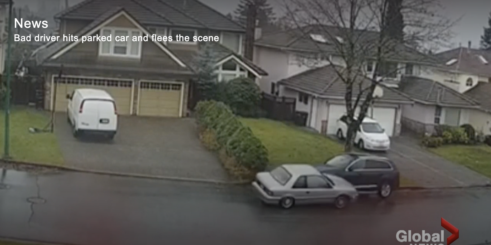 Grant on Global News: Video captures hit-and-run driver slam head-on into parked car in Burnaby